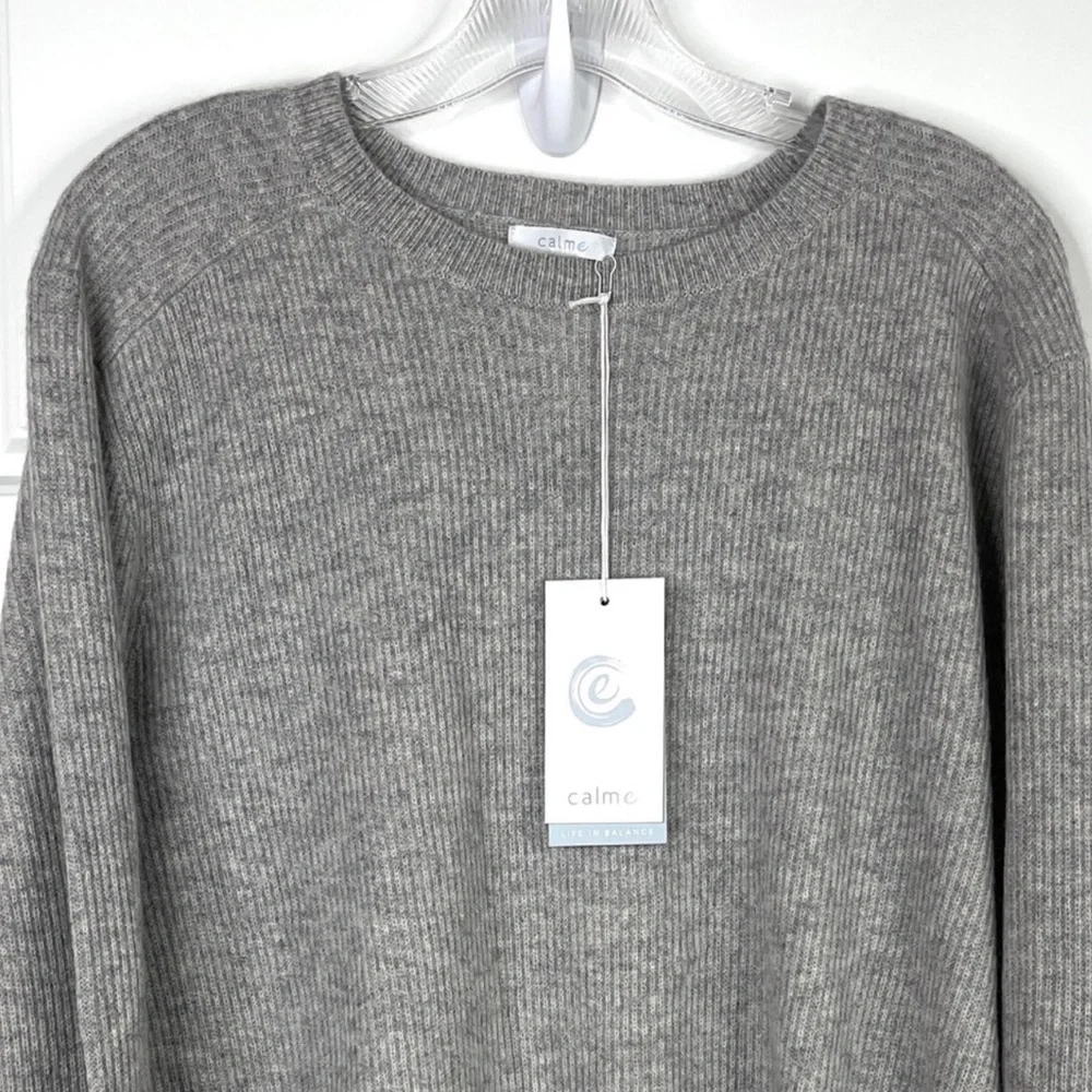 JOHNNY WAS CALME 100% Cashmere Ribbed Pullover Sweater Gray NEW Size XXL